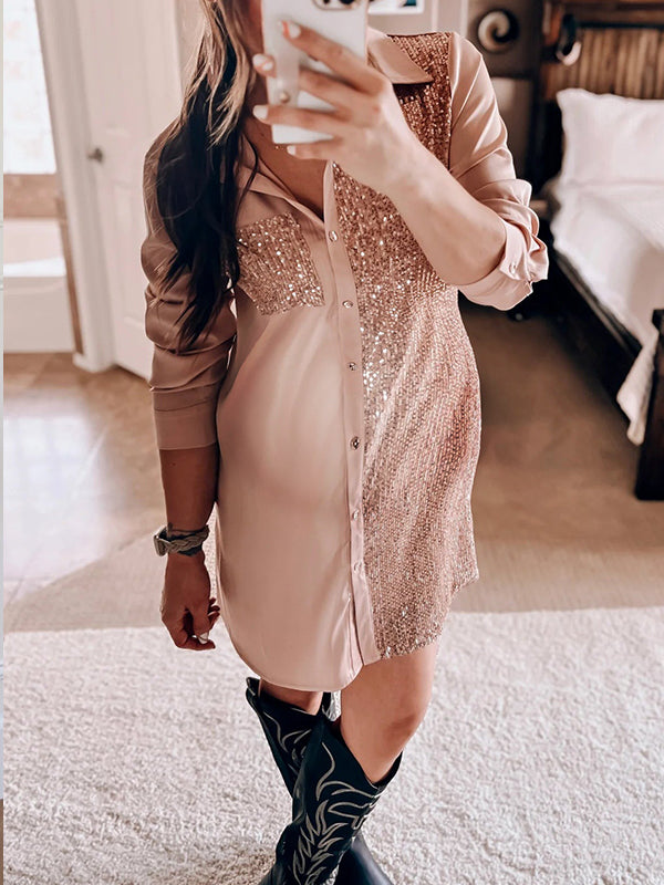 Momyknows Belly Friendly Sequin Pockets Oversize Blouses Club Babyshower Maternity Mini Dress