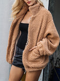 Momyknows Zipper Pockets Fluffy Turndown Collar Maternity Wool Coat