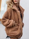 Momyknows Zipper Pockets Fluffy Turndown Collar Maternity Wool Coat