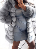 Momyknows Grey Fluffy Hooded Winter Chic Oversized Going Out Luxury Faux Fur Coat Plus Size Maternity Outerwear
