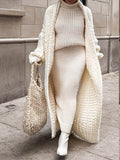 Momyknows Openwork Chunky Oversize Knit Loose Babyshower Maternity Long Cardigan