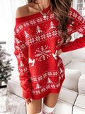 Momyknows Christmas Santa Print Knitting Elk Loose Long Sleeve Maternity Mini Sweater Dress