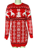 Momyknows Christmas Santa Print Knitting Elk Long Sleeve Plus Size Maternity Mini Sweater Dress