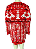 Momyknows Christmas Santa Print Knitting Elk Long Sleeve Plus Size Maternity Mini Sweater Dress
