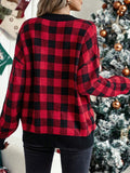 Momyknows Christmas Red Plaid Tartan Pockets V-neck Baby Shower Holiday Maternity Sweater Cardigan