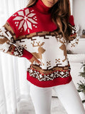 Momyknows Christmas Snow Elk Print High Neck Daily Casual Baby Shower Photoshoot Maternity Sweater