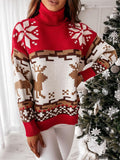 Momyknows Christmas Snow Elk Print High Neck Daily Casual Baby Shower Photoshoot Maternity Sweater