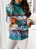 Momyknows Christmas Snow Elk Print High Neck Daily Casual Baby Shower Photoshoot Maternity Sweater