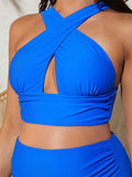 Momyknows Blue Crisscross Ruched High Waisted Bikini Swimsuit Beach Fashion Maternity Swimwear