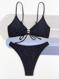 Momyknows Black Irregular Cut Out Hole Cami Backless Beach Two-pieces Bikini Fashion Maternity Swimwear