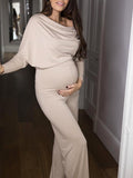 Momyknows Apricot One Shoulder Wide Leg Belly Friendly Eleagnt Going Out Maternity Baby Shower Jumpsuit
