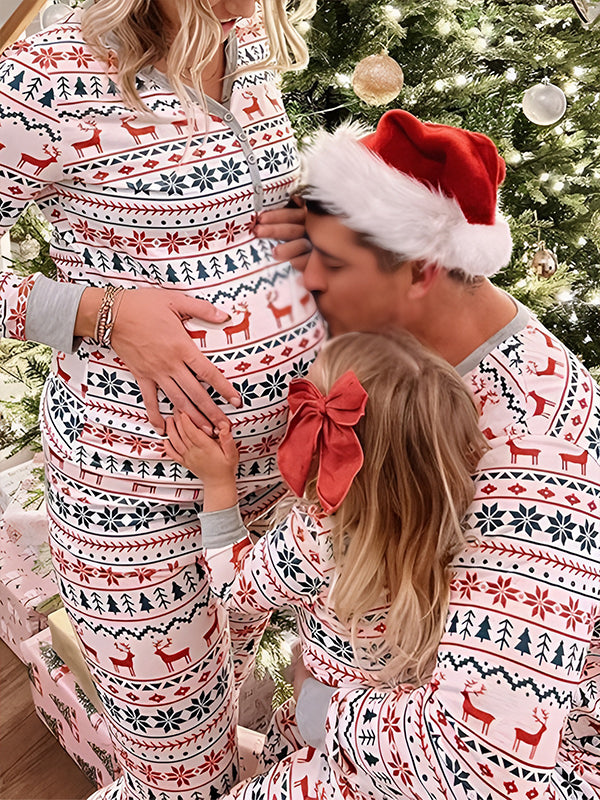 Momyknows Two-Piece Elk Christmas Santa Print Family Sleepwear Christmas Holiday Mom&Me Pajamas Chic Maternity Jumpsuit