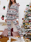 Momyknows Christmas 2 Pieces Snow Elk Print Adjusted Drawstring Casual Chic Maternity Pyjamas Sets