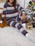 Momyknows Christmas 2 Pieces Snow Elk Print Adjusted Drawstring Casual Chic Maternity Pyjamas Sets