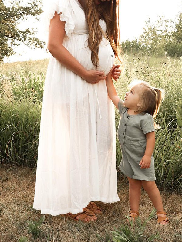 beach maternity dress White Sexy Two-piece Lace Photoshoot Dress, White / S neck Sleeve length guruixu Floral Maxi Maternity Dress