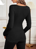 Momyknows Solid Color Chest Cross V-Neck Long Sleeve Nursing Top Maternity Top