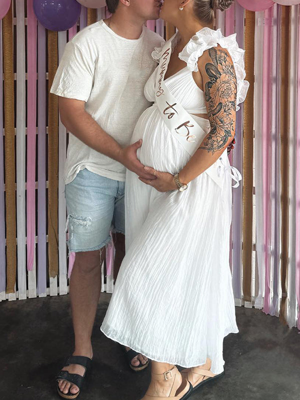 Momyknows White Flowy Big Swing Ruffle Falbala Backless Cami Elegant Beach Baby Moon Maternity Photoshoot Baby Shower Maxi Dress Momyknows White Flowy Big Swing Ruffle Falbala Backless Cami Elegant Beach Baby Moon Maternity Photoshoot Baby Shower Maxi Dress