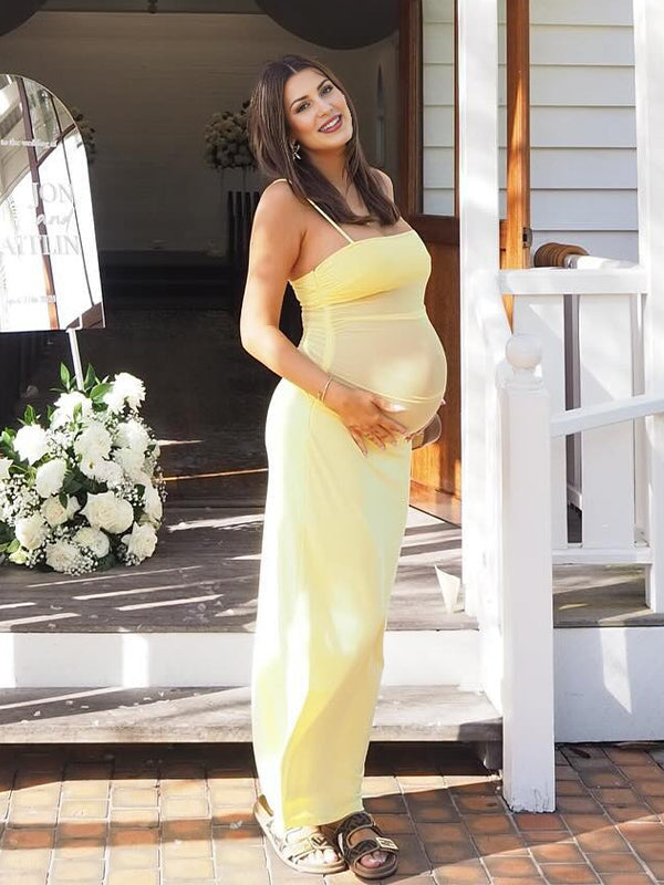 yellow bodycon maternity dress Zwiiyzr 2025 Women's Maternity Dress Solid Color Slim Short Sleeve Tank Dresses Scoop Neck Pregnancy Bodycon Dress for Casual Wear Yellow, Size: XL