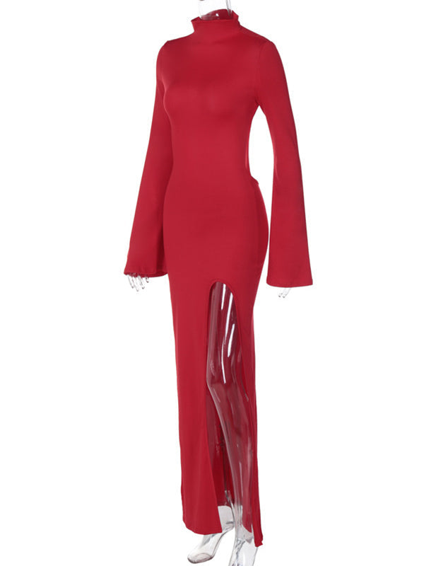 Momyknows Red Backless Side Slit Bodycon Flare Sleeve Chic Photoshoot Maternity Maxi Dress Momyknows Red Backless Side Slit Bodycon Flare Sleeve Chic Photoshoot Maternity Maxi Dress
