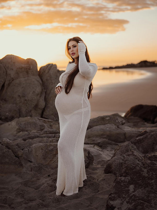 beige maternity maxi dress Beige Turtleneck Long Sleeve Maternity Maxi Dress PinkBlush