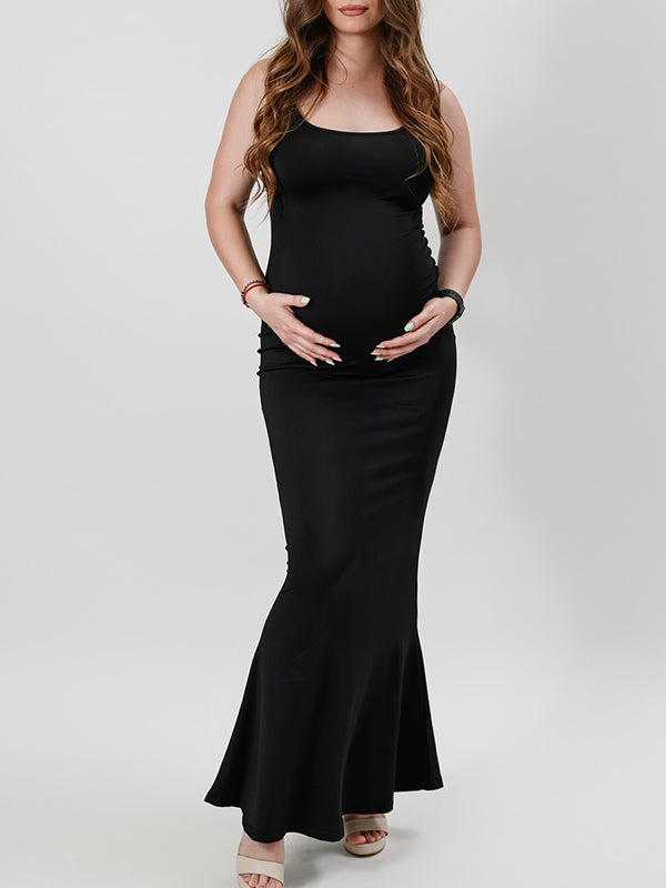 Momyknows Trumpet Spaghetti Strap Modern Banquet Ceremony Maternity Maxi Dress