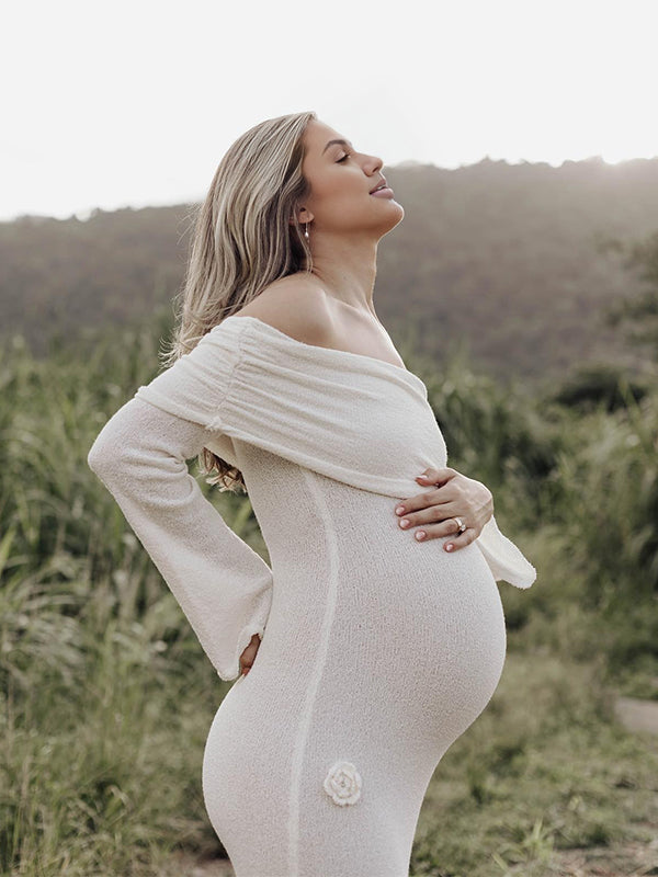 Momyknows White Off Shoulder 3D Flowers Backless Bodycon Mermaid Cocktail Party Gowns Bandage Photoshoot Maternity Maxi Dress White / XL Momyknows White Off Shoulder 3D Flowers Backless Bodycon Mermaid Cocktail Party Gowns Bandage Photoshoot Maternity Maxi Dress White / XL