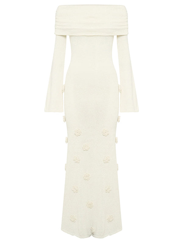 Momyknows White Off Shoulder 3D Flowers Backless Bodycon