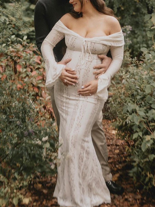 maternity strapless shoulder photoshoot dress Momyknows Elegant Blue Bodycon Side Slit Off Maxi Baby Shower. One-shoulder Fitted Long Maternity Photoshoot