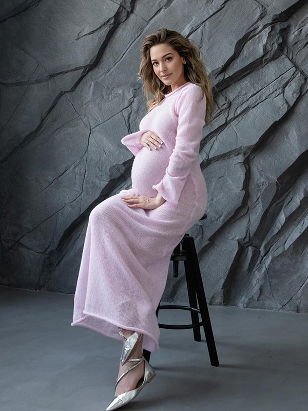 Momyknows Two Piece Light Knit Tissue Bodycon Elegant Baby Moon Cover Up Maternity Photoshoot Maxi Dress