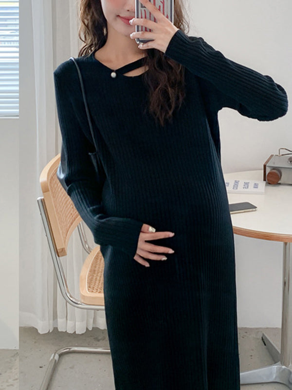 Momyknows Cutaway Collar Stripe Chic Fashion Going out Maternity Knitwear