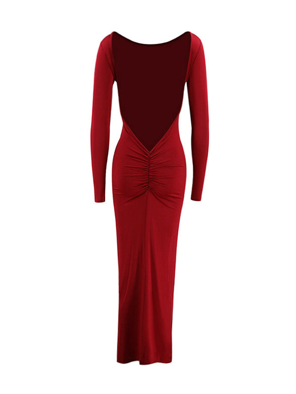 Momyknows Red Reversible Ruched Deep V-neck Backless Bodycon Elegant Evening Gown Maternity Photoshoot Maxi Dress Red / M Momyknows Red Reversible Ruched Deep V-neck Backless Bodycon Elegant Evening Gown Maternity Photoshoot Maxi Dress Red / M