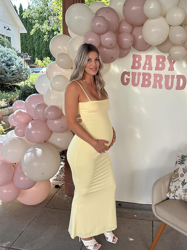 Momyknows Yellow Cut Out Cami Backless Bodycon Elegant Cocktail Party Maternity Baby Shower Maxi Dress