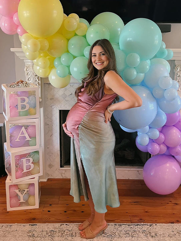 Momyknows Hit Color Tie-dyed Silk Ruched Cute Baby Shower Maternity Maxi Dress