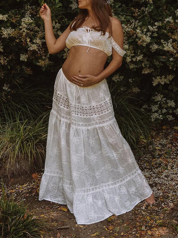white flowy dress maternity Summer Lace for Photoshoot Clothes Props Off Shoulder Flying Sleeve Plus Size Robes Gowns Pregnancy Dresses named option Maternity Dresses Photoshoot White Chiffon