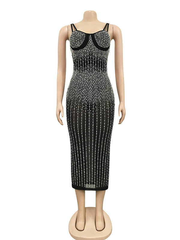 Momnfancy Black Spaghetti Straps Backless Sparkly Diamond Rhinestone Sheer Bodycon Plus Size Photoshoot Maternity Midi Dress Black / S Momnfancy Black Spaghetti Straps Backless Sparkly Diamond Rhinestone Sheer Bodycon Plus Size Photoshoot Maternity Midi Dress Black / S