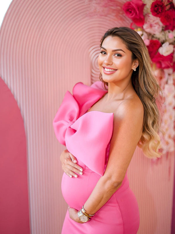 Momyknows Rose Carmine Ruffle Bow Falbala One Shoulder Bodycon Plus Size Elegant Maternity Photoshoot Baby Shower Mini Dress Momyknows Rose Carmine Ruffle Bow Falbala One Shoulder Bodycon Plus Size Elegant Maternity Photoshoot Baby Shower Mini Dress