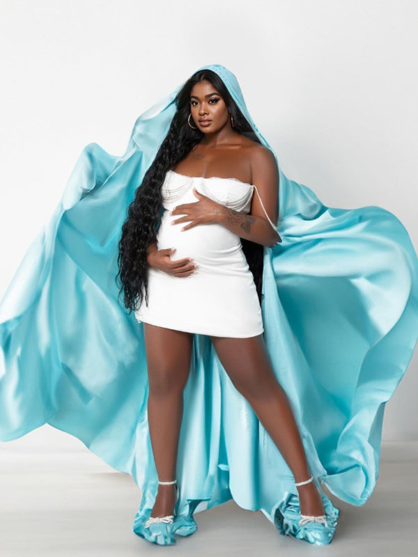 Momyknows White Lace Rhinestone Chain Cami Bodycon Elegant Party Maternity Photoshoot Baby Shower Mini Dress