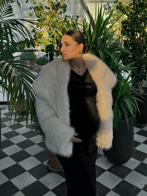 Momyknows Fluffy Large Lapel Oversized Faux Fur Coat Elegant Winter Going Out Maternity Outerwear