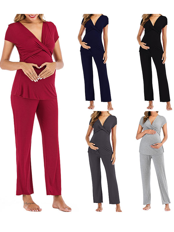 Momyknows 2 Sets Solid Color Daily Casual Going Out Soft Maternity Nursing Suits