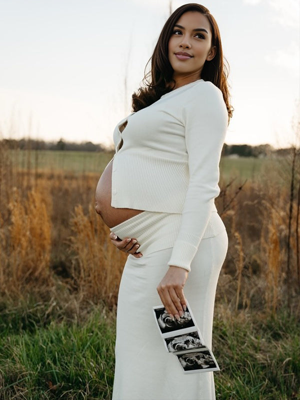 Momyknows White Single Breasted Two Piece Knitwear Elegant Maternity Photoshoot Maxi Dress