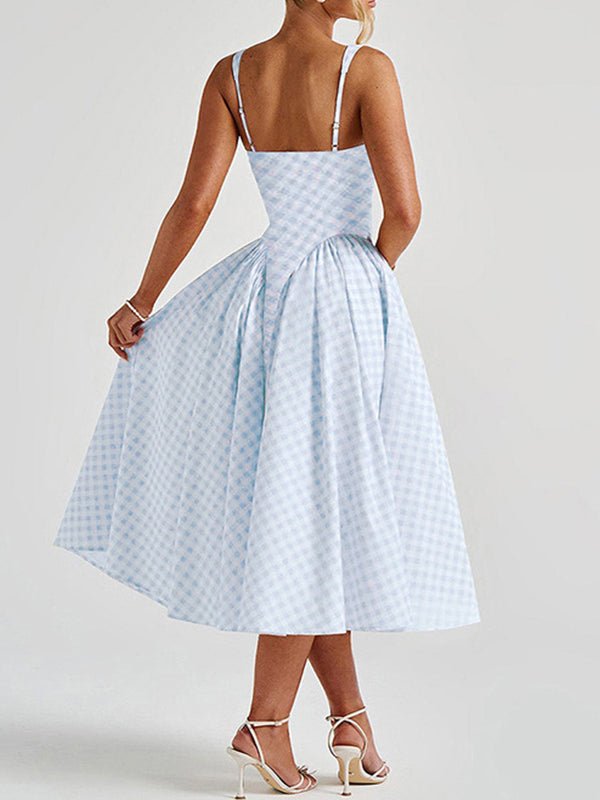 Pink Plaid Tank A-line Elegant Maternity Baby Shower Maxi Dress – Momyknows