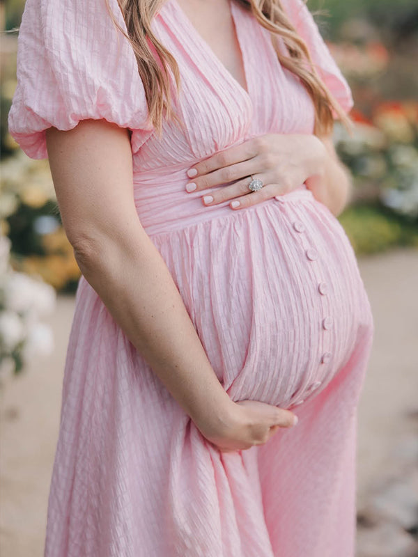 Single Breasted A-Line Slit Sweet Maternity Photoshoot Maxi Dress