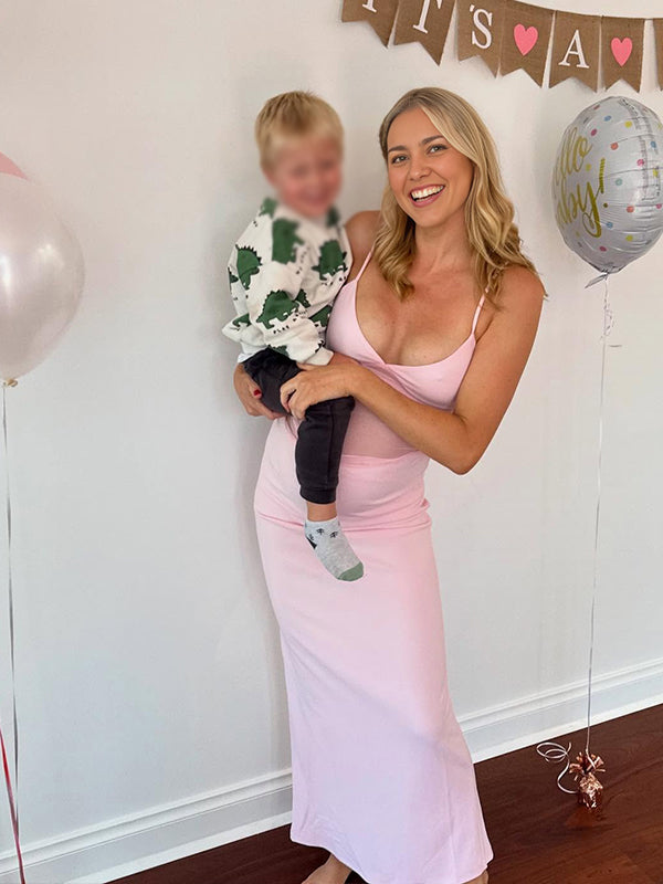 Pink Spaghetti Strap Grenadine Baby Shower Maternity Maxi Dress
