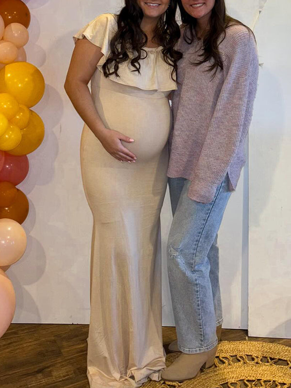 White Off Shoulder Mermaid Maternity Baby Shower Maxi Dress White / XL White Off Shoulder Mermaid Maternity Baby Shower Maxi Dress White / XL