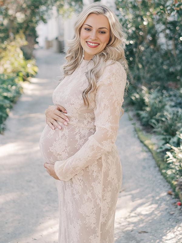 Momyknows White Lace Ruffle Mermaid Elegant Long Sleeve Baby Shower Maternity Maxi Dress White / S Momyknows White Lace Ruffle Mermaid Elegant Long Sleeve Baby Shower Maternity Maxi Dress White / S