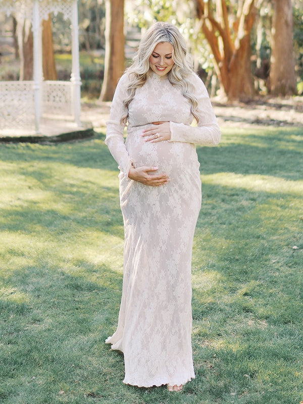 Momyknows White Lace Ruffle Mermaid Elegant Long Sleeve Baby Shower Maternity Maxi Dress White / 2XL Momyknows White Lace Ruffle Mermaid Elegant Long Sleeve Baby Shower Maternity Maxi Dress White / 2XL