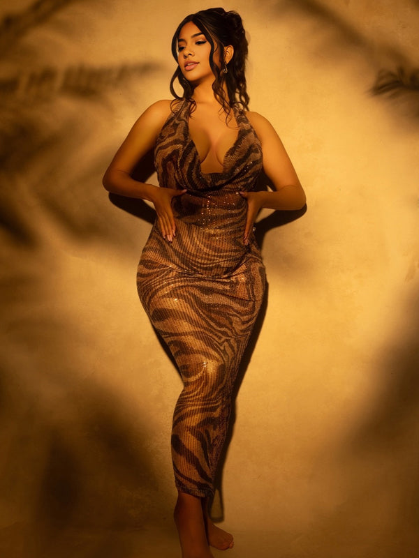 Momyknows Leopard V Neck Halter Neck Maternity Photoshoot Maxi Dress