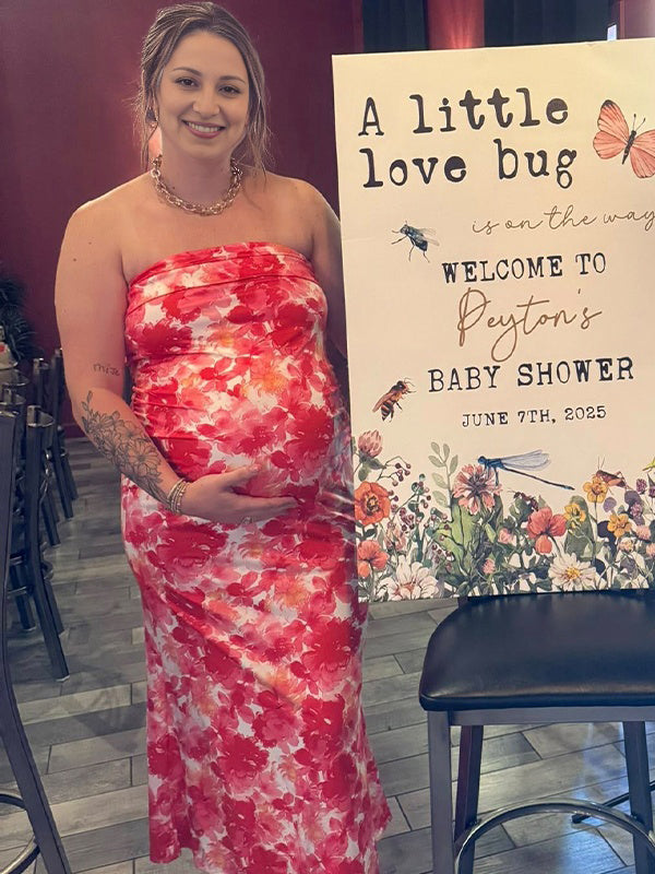 Momyknows Red Stamp Duty Sleeveless Maternity Baby Shower Maxi Dress