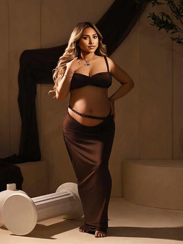 Momyknows Cut Out Ruched Photoshoot Maternity Maxi Dress