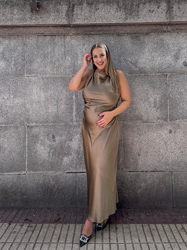 Momyknows Army Green Ruffle Daily Maternity Maxi Dress